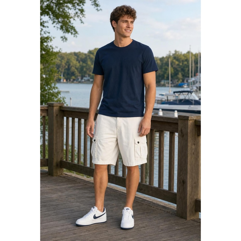 Y2K American Eagle Cargo Shorts Men's 36 Ivory Cotton Utility Casual Preppy